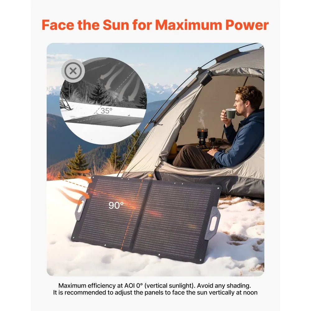 100W Foldable Solar Panel, 24% High-Efficiency Portable Monocrystalline Solar Panel Charger with MC4 Output, USB-A, Type-C & DC Ports, IP65 Waterproof for Power Stations, Camping, Hiking Trips Secondary image