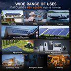 DATOUBOSS 6200W Solar Hybrid Inverter 48VDC to 230VAC, Pure Sine Wave Inverter with 120A MPPT, 8500W Photovoltaic Input, Supports Battery-Free Operation, BMS Protection System, for 48V Lithium Batteries, Dust and Water-Resistant(Compatible with WiFi 04)