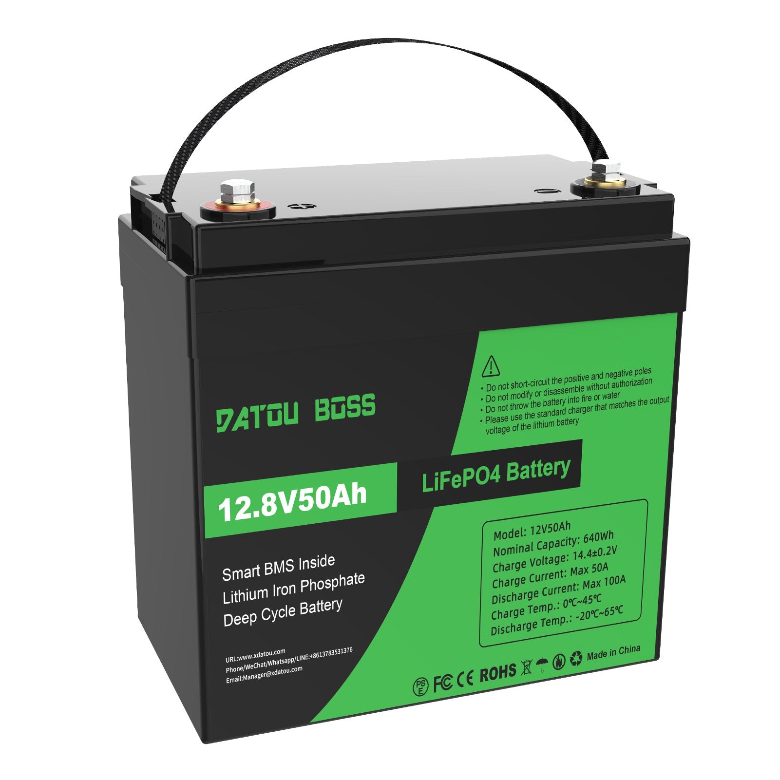 DATOUBOSS 12V 50Ah LiFePO4 Lithium Battery with 50A BMS  Deep Cycle Battery for RV Solar Home System Main image