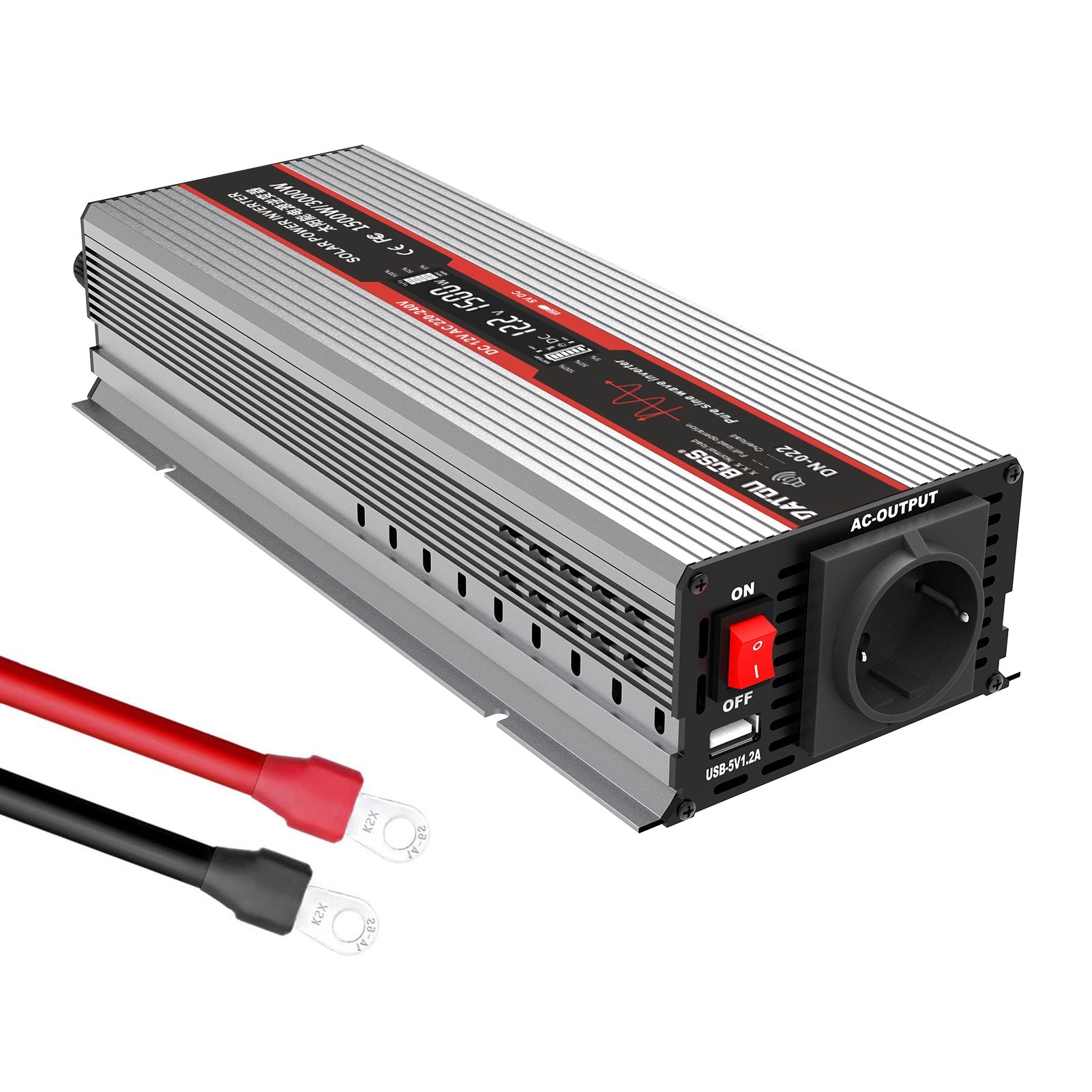 DATOUBOSS 1500W Pure Sine Wave Inverter, 24V to 230V AC Car Power Converter, Peak Power 3000W with EU Sockets, USB Ports and LED Display for Household Appliances, Car, Caravan, Truck Main image
