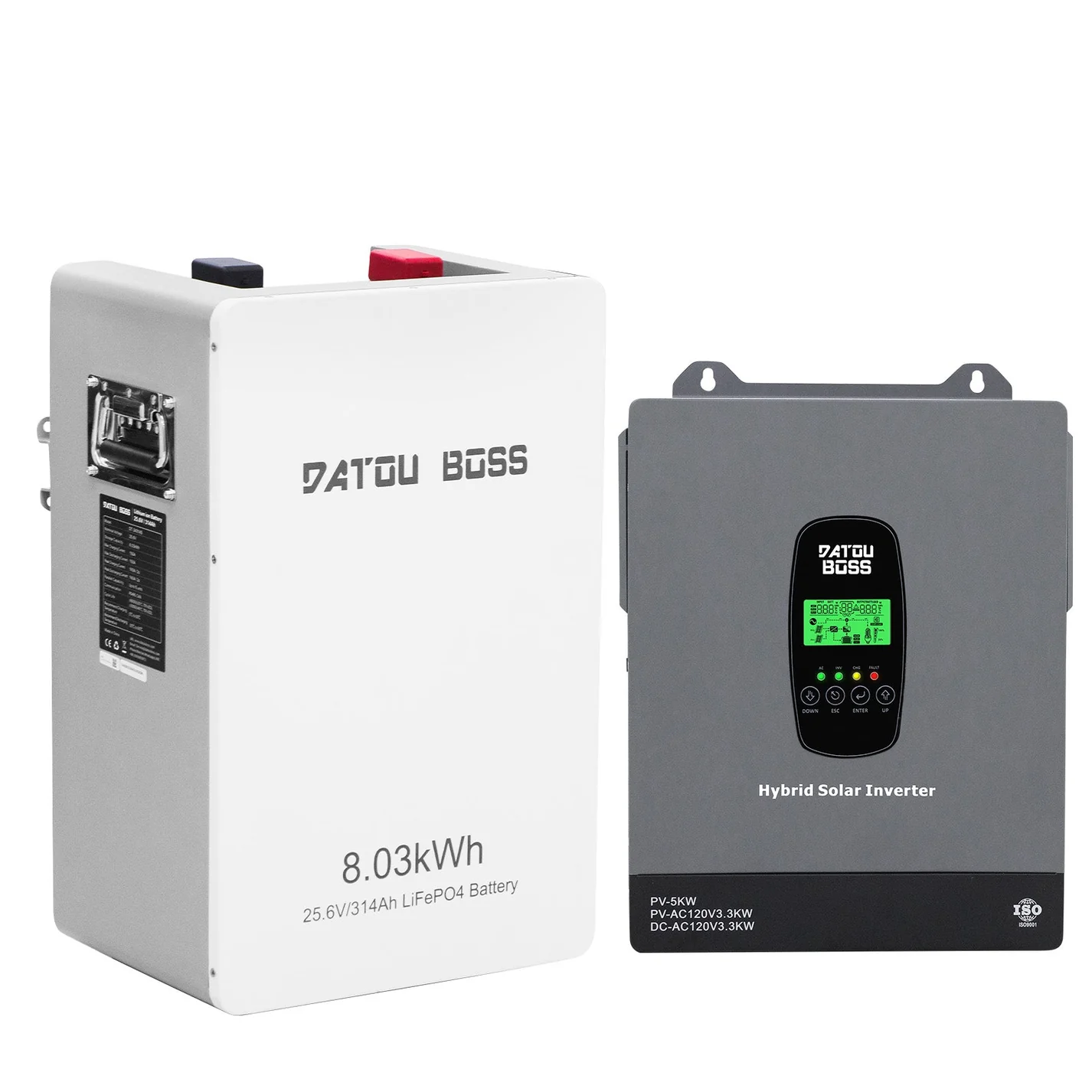 DATOUBOSS 24V 3300W Hybrid Solar Inverter + 8kWh 314Ah LiFePO4 Battery (150A BMS), 150A MPPT, Battery-Free Operation, 24V DC to 120V AC for Home Backup & Off-Grid Systems