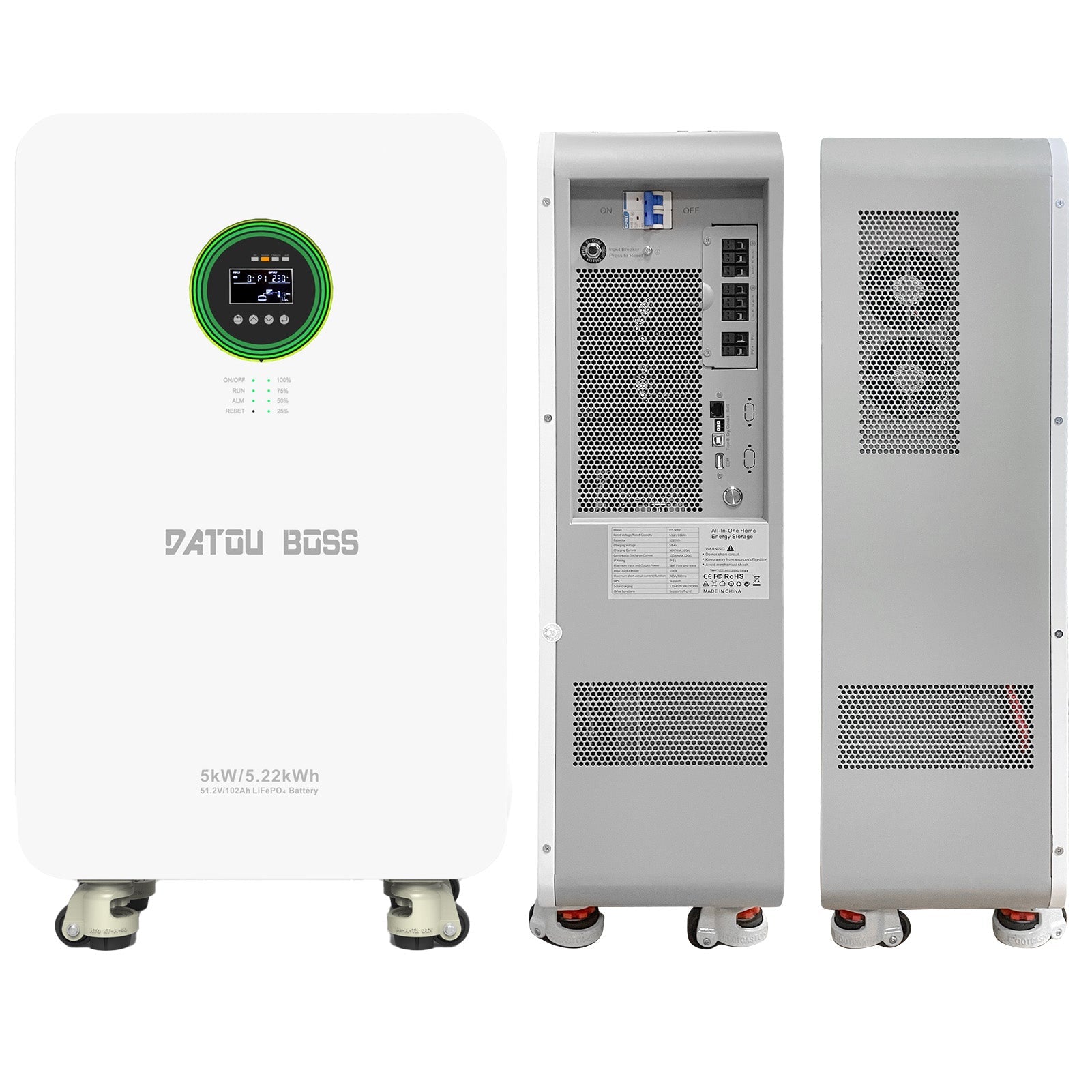 DATOUBOSS 48V 5000W Hybrid Inverter + 102Ah LiFePO4 Battery Portable Power Supply with LCD Touch Screen, Detachable, and Wheels, suitable for large-capacity solar energy storage systems/RVs/home energy storage systems Secondary image