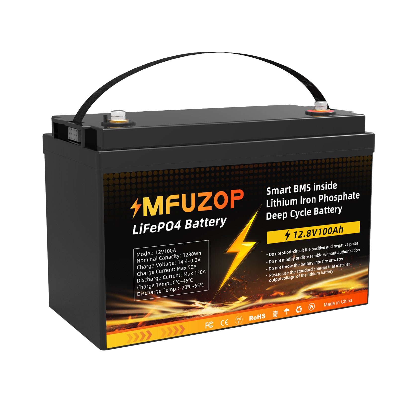 MFUZOP 12V 100Ah LiFePO4 Lithium Battery, Built-in 100A BMS, 20000+ Deep Cycles, 1280Wh Rechargeable Group 31 Lithium Battery Perfect for Solar Power Camping RV Trolling Motor Off-Grid Use Main image