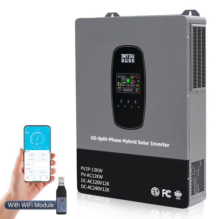 DATOUBOSS 12KW 48V Hybrid Inverter,Single Phase 120V & Split Phase 240V Output, for Solar Systems(Compatible with WiFi 06)