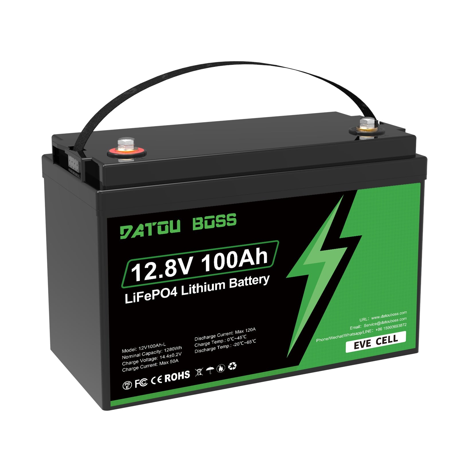DATOUBOSS 12V 100Ah LiFePO4 Lithium Battery with 100A BMS  Deep Cycle Battery for RV Solar Home System（EVE battery cells） Main image
