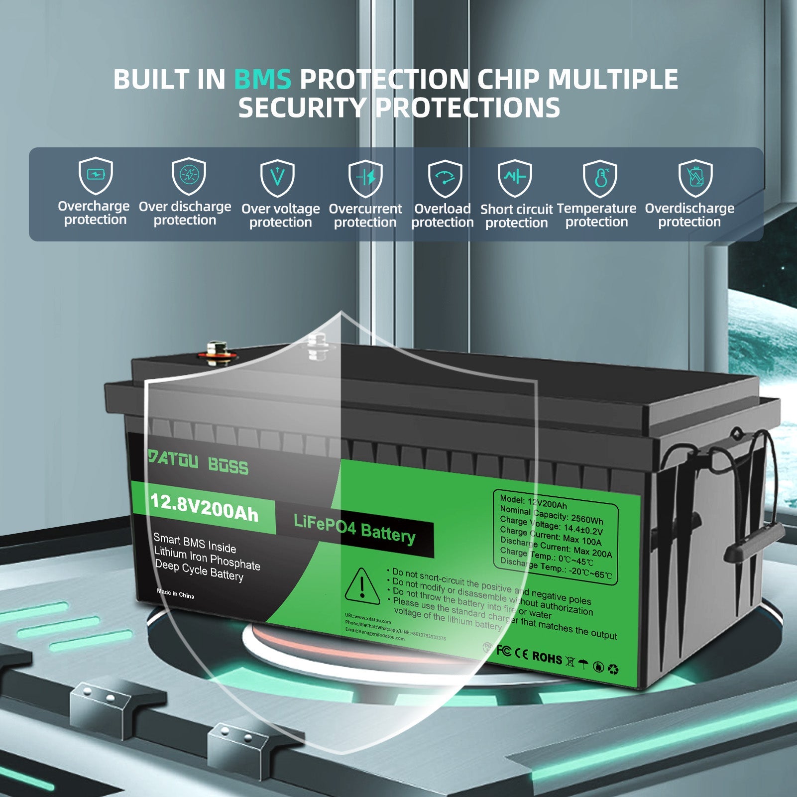 DATOUBOSS 12V 200Ah LiFePO4 Battery with 200A BMS Deep Cycle + 3000W Pure Sine Wave Inverter with 6000W Peak Power, Intelligent Detection & LCD Display, 2 EU Sockets for Off-Grid Living, RV Adventures, Solar Systems, and Emergency Power Solutions Secondary image