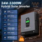 DATOUBOSS 24V 3300W Hybrid Solar Inverter + 8kWh 314Ah LiFePO4 Battery (150A BMS), 150A MPPT, Battery-Free Operation, 24V DC to 120V AC for Home Backup & Off-Grid Systems