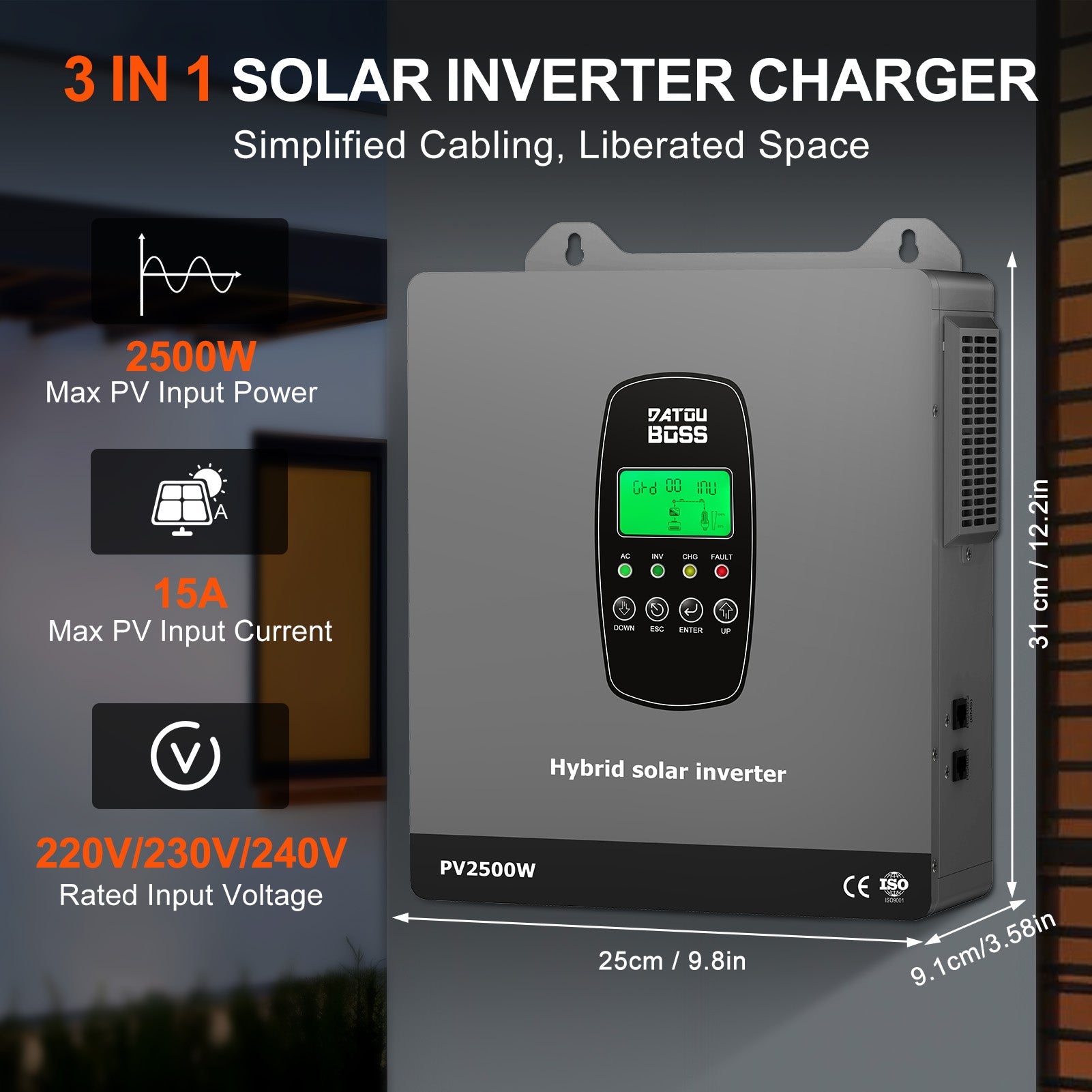DATOUBOSS 1800W Hybrid Inverter 12V, Hybrid Solar Inverter On Grid, Supports Battery-Free Operation, 12V DC to 220/230V AC, BMS Protection System, with 150A MPPT for 12V Batteries Secondary image