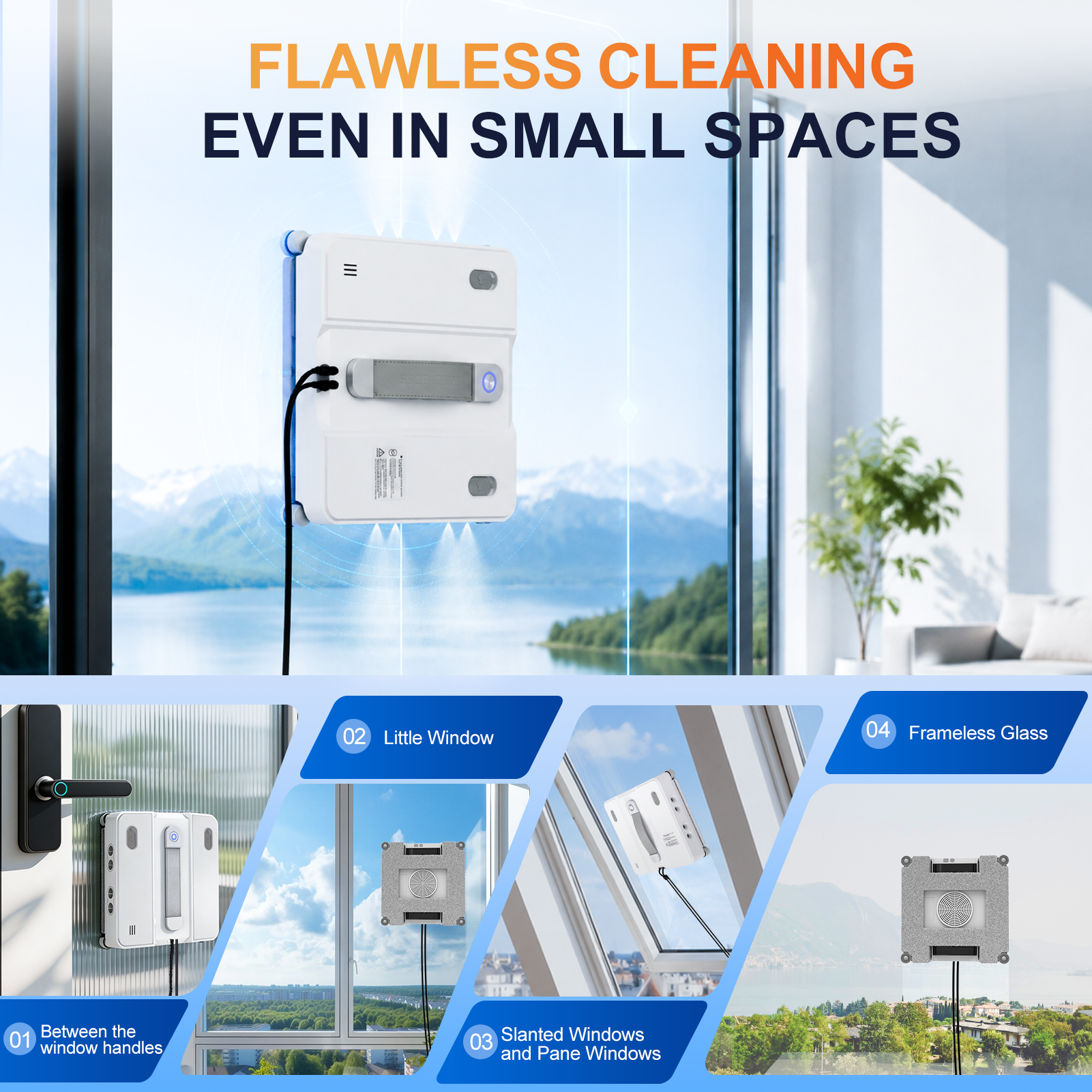 DATOUBOSS Smart Window Cleaning Robot with App & Remote Control, 200ml Water Tank, Powerful Suction, AI Navigation, Ultrasonic Dual Spray System for Glass, Mirrors & Tiles