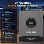 DATOUBOSS 6000W Solar Hybrid Inverter 48VDC to 230VAC, Pure Sine Wave Inverter with 120A MPPT, 8500W Photovoltaic Input, Supports Battery-Free Operation, BMS Protection System, for 48V Lithium Batteries, Dust & Water-Resistant