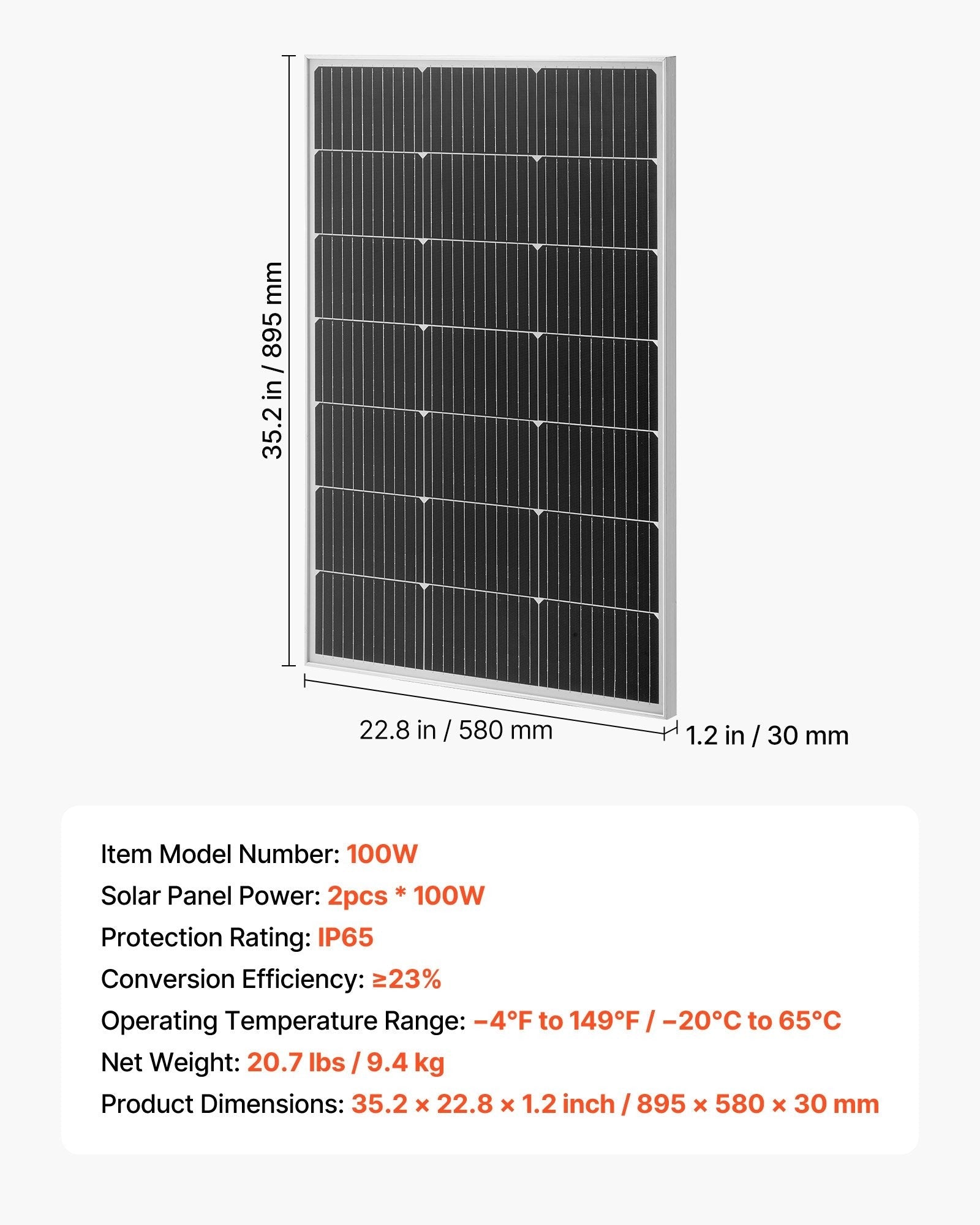 2PCS 100W Monocrystalline Solar Panels, 23% High - Efficiency Mono PV Module with Stable MC4 Output & Aluminum Frame, IP65 Waterproof Solar Panel for Car Boat RV Flat Rooftop Off - Grid Applications - Xdatou | Rechargeable Lifepo4 Batteries Voltage Converters Inverter