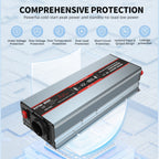 DATOUBOSS 1800W Pure Sine Wave Inverter, 12V to 230V AC Car Power Converter, Peak Power 3600W with EU Sockets, USB Ports and LED Display for Household Appliances, Car, Caravan, Truck