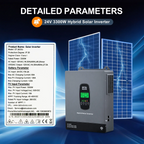 DATOUBOSS 24V 3300W Hybrid Solar Inverter + 8kWh 314Ah LiFePO4 Battery (150A BMS), 150A MPPT, Battery-Free Operation, 24V DC to 120V AC for Home Backup & Off-Grid Systems