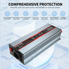 DATOUBOSS 1200W Pure Sine Wave Inverter, 12V to 230V AC Car Power Converter, Peak Power 2500W with EU Sockets, USB Ports and LED Display for Household Appliances, Car, Caravan, Truck