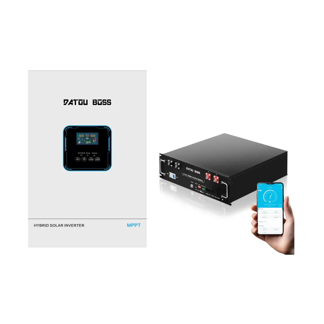 48V 100Ah LiFePO4 Rack Battery & 5500W Hybrid Inverter Combo Kit, 48V to 110V, 120A MPPT, for Solar Systems, Energy Storage