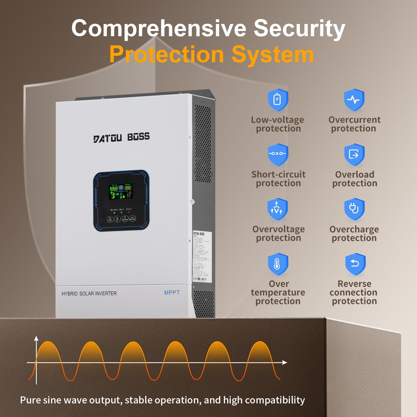DATOUBOSS Hybrid Inverter 5500W, 48V to 110V, 120A, MPPT, Off-grid, 50Hz/60Hz, for Solar Power Secondary image