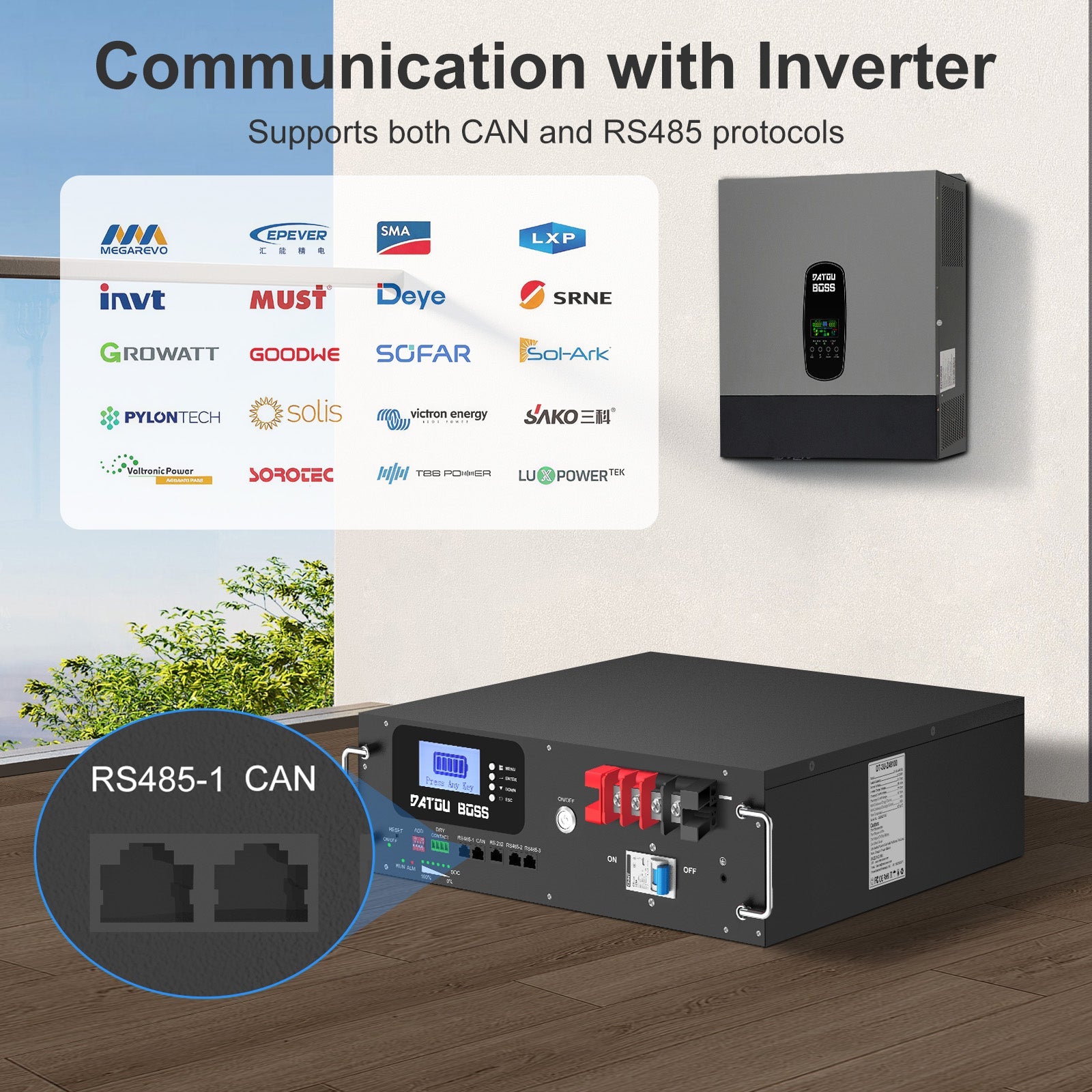 48V 100Ah Rack-Mounted LiFePO4 Battery & 5500W Hybrid Inverter Combo Kit, 48V to 110V, for Solar System - Xdatou | Rechargeable Lifepo4 Batteries Voltage Converters Inverter