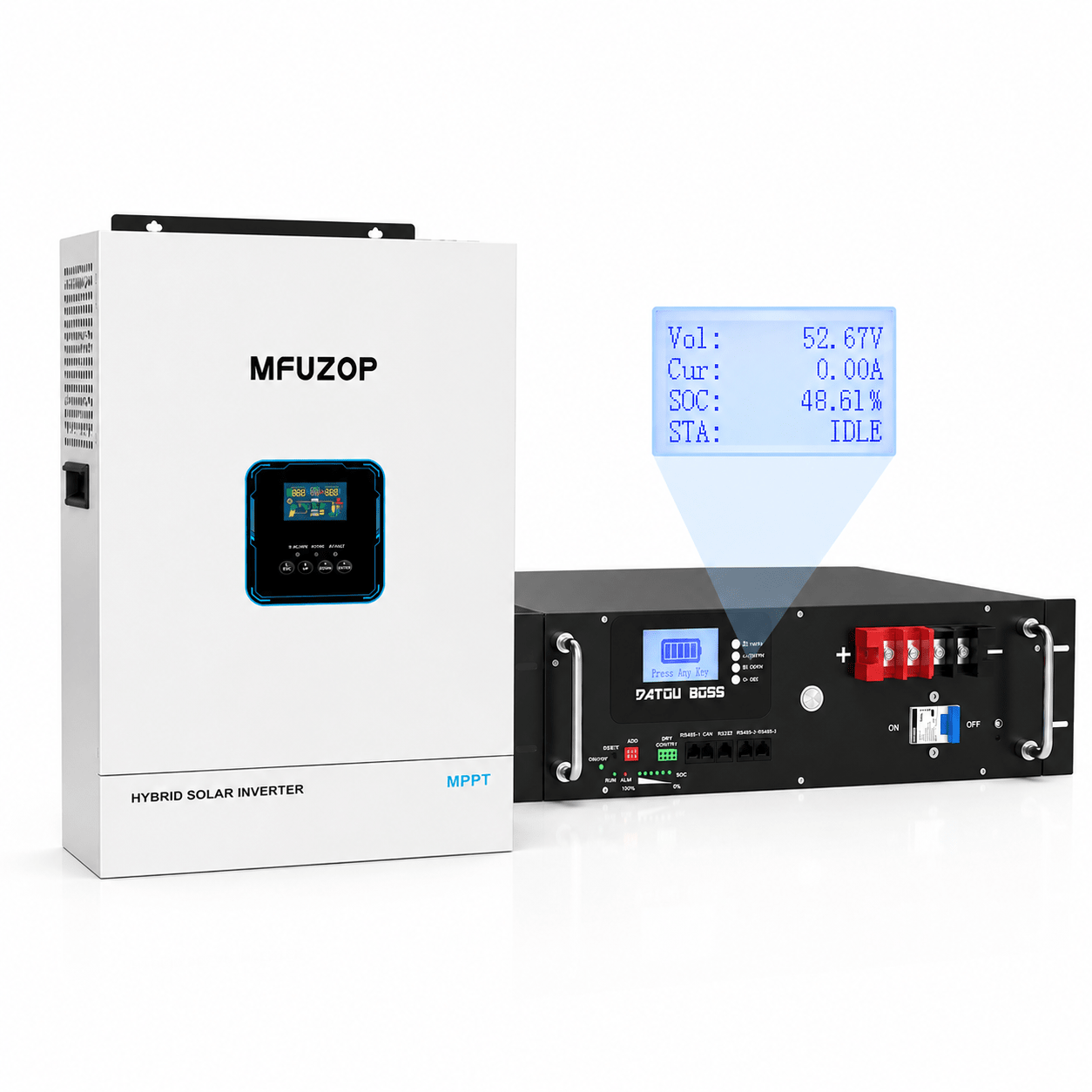 48V 100Ah Rack-Mounted LiFePO4 Battery & 5500W Hybrid Inverter Combo Kit, 48V to 110V, for Solar System - Xdatou | Rechargeable Lifepo4 Batteries Voltage Converters Inverter Main image