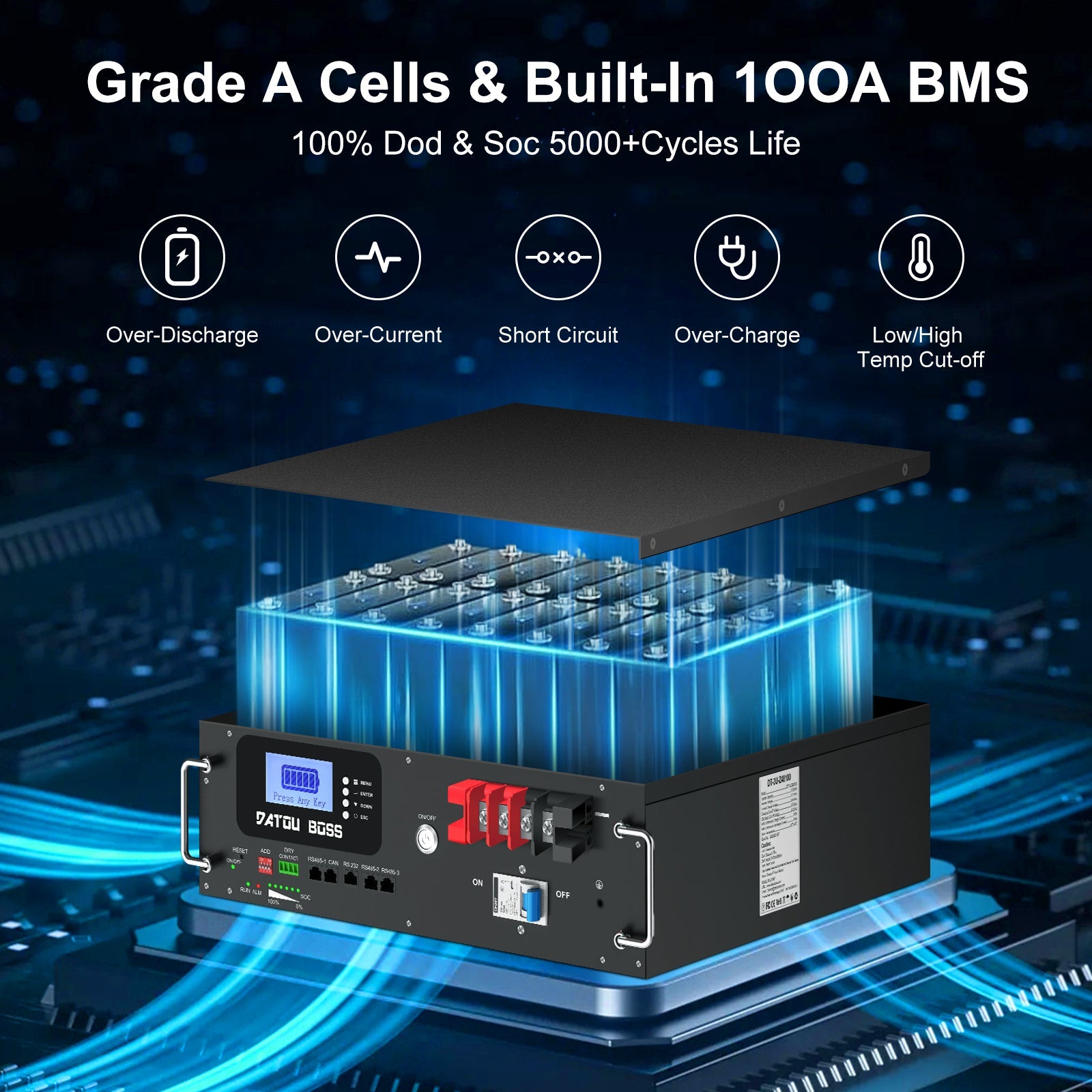 48V 100Ah Rack-Mounted LiFePO4 Battery & 5500W Hybrid Inverter Combo Kit, 48V to 110V, for Solar System - Xdatou | Rechargeable Lifepo4 Batteries Voltage Converters Inverter