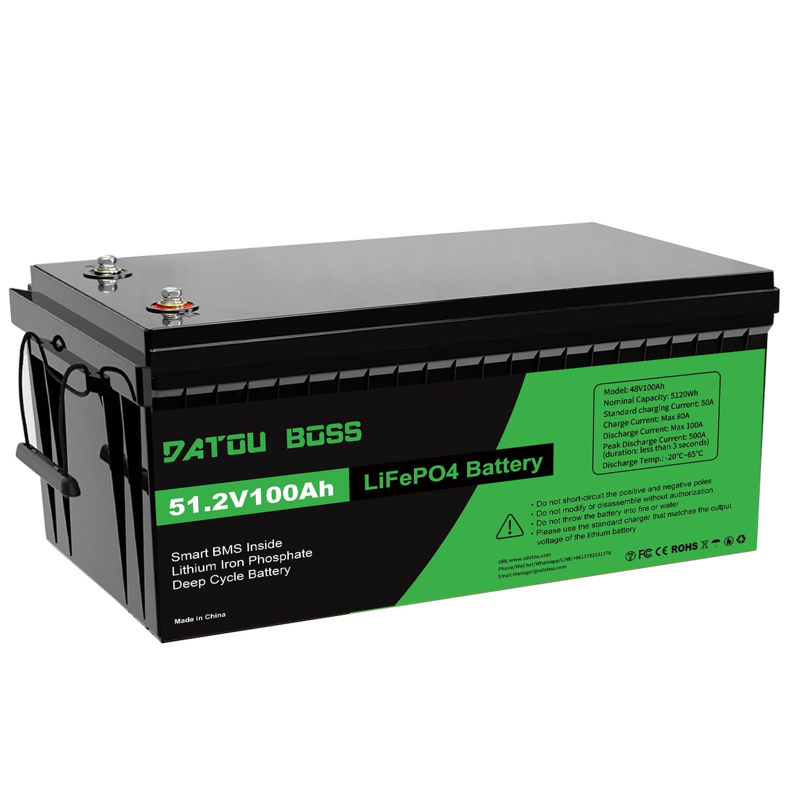 DATOUBOSS 48V 100Ah Lithium LiFePO4 Battery with 100A BMS Deep Cycle Battery for DIY RV Car Solar Home System Main image