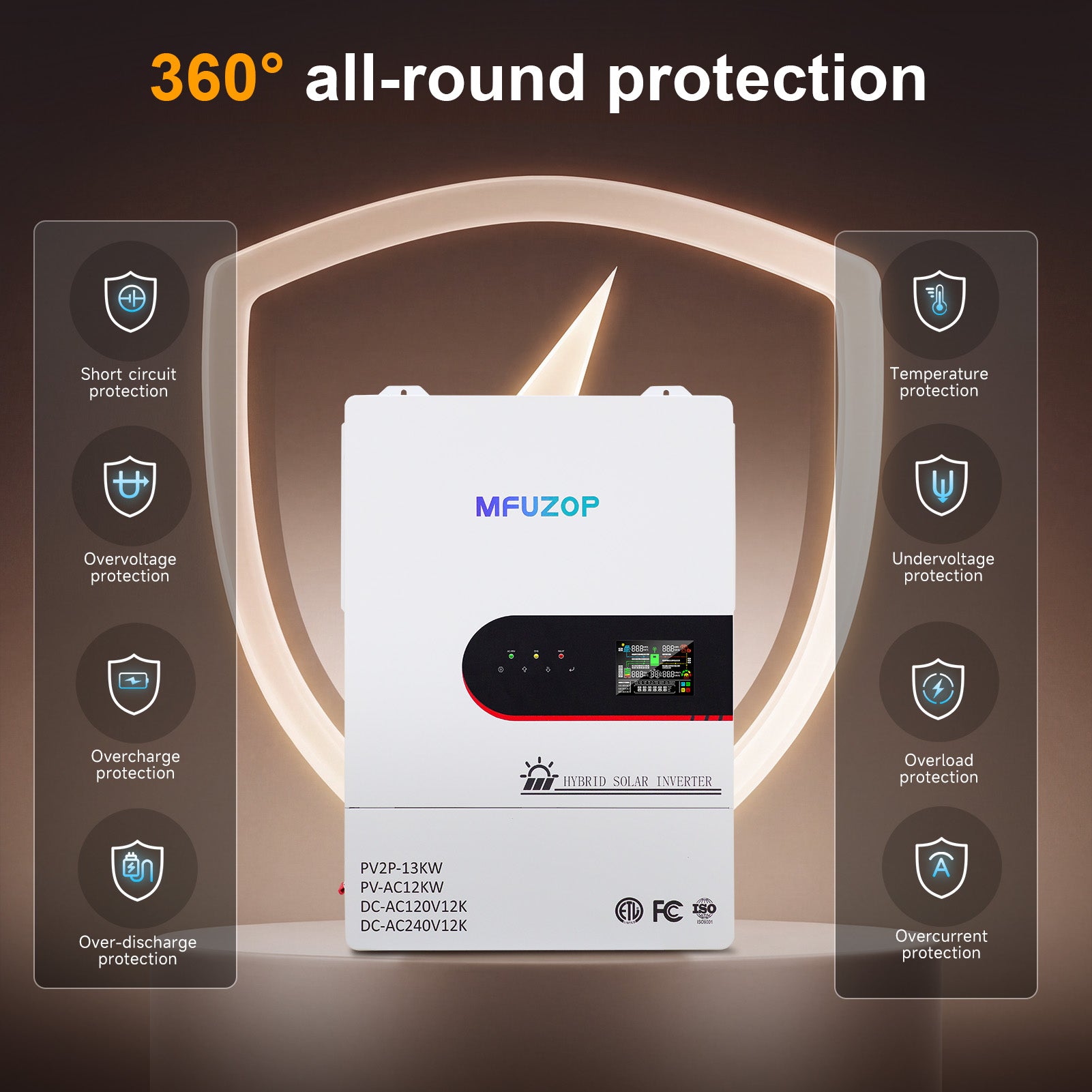MFUZOP 12KW 48V Hybrid Inverter,Single Phase 120V & Split Phase 240V Output, for Solar Systems(Compatible with WiFi 06)