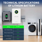 MFUZOP 51.2V 100Ah LiFePO4 Wall-Mounted Battery, 5.12kWh, 100A BMS, for Home Energy Storage