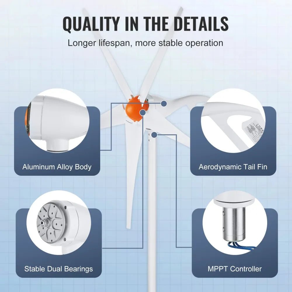 500W Wind Turbine Generator, 12V Wind Turbine Kit, 5 - Blade Wind Power Generator with MPPT Controller, Adjustable Windward Direction & 2.5m/s Start Wind Speed, Suitable for Home, Farm, RVs, Boats - Xdatou | Rechargeable Lifepo4 Batteries Voltage Converters Inverter