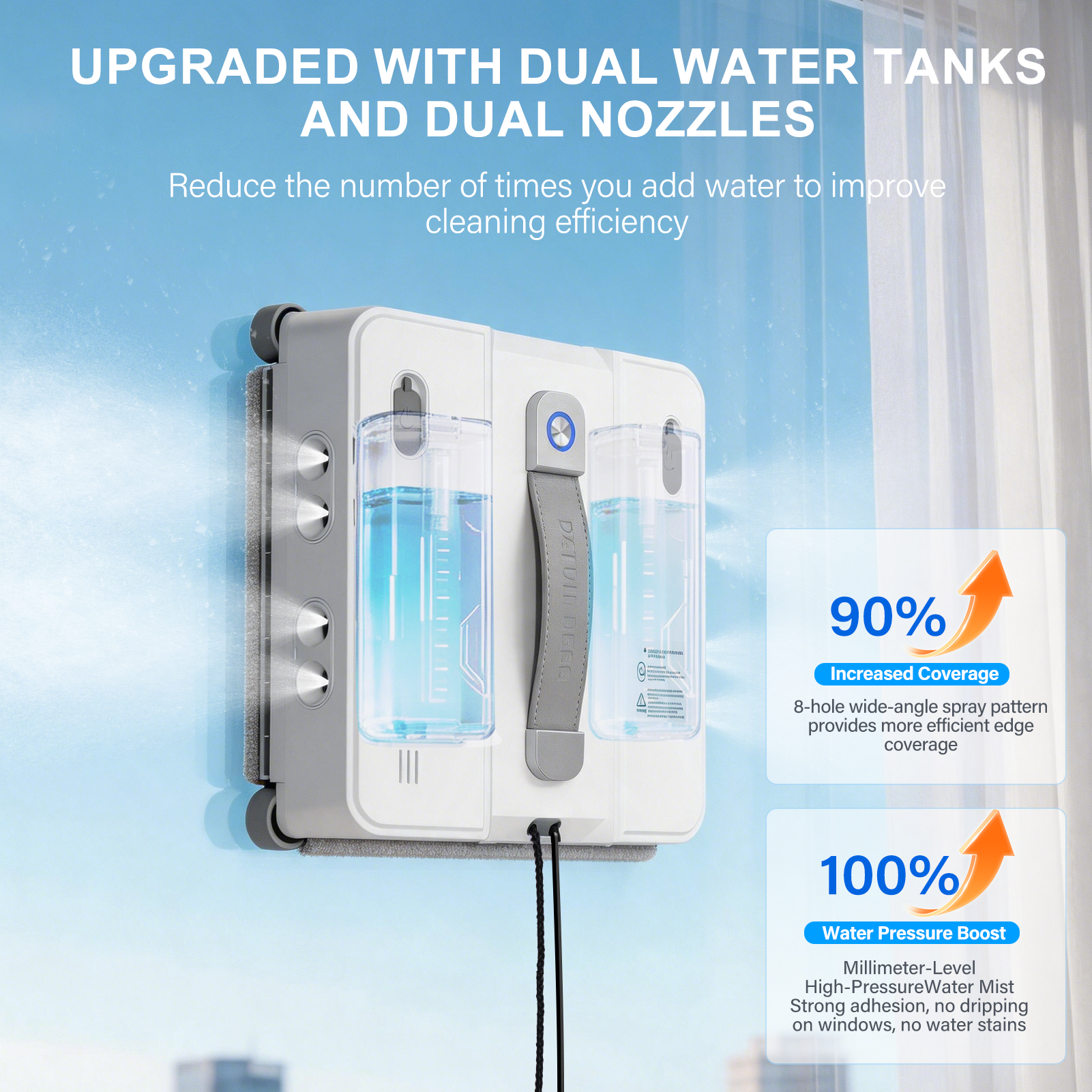 DATOUBOSS Smart Window Cleaning Robot with App & Remote Control, 200ml Water Tank, Powerful Suction, AI Navigation, Ultrasonic Dual Spray System for Glass, Mirrors & Tiles