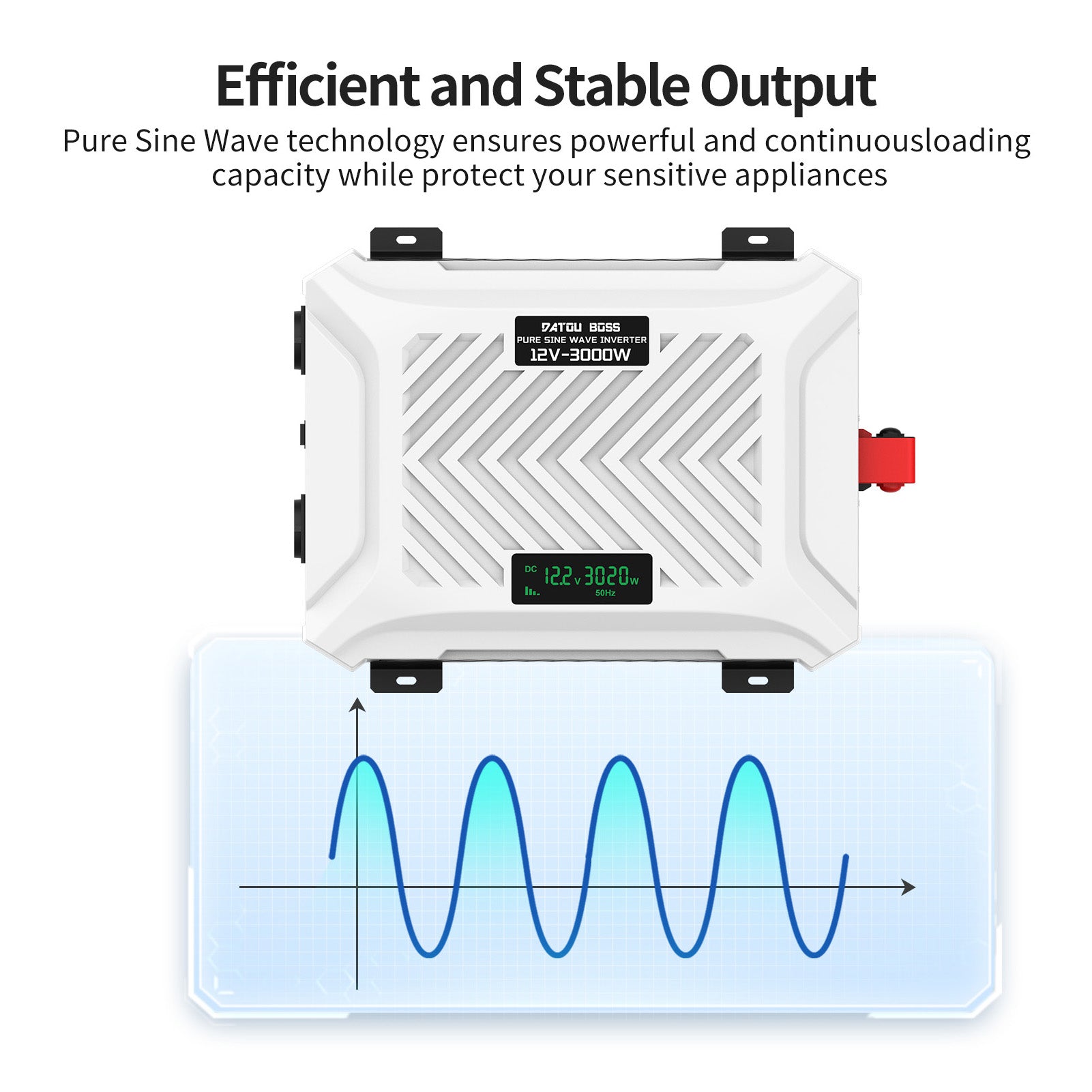 DATOUBOSS 12V 200Ah LiFePO4 Battery with 200A BMS Deep Cycle + 3000W Pure Sine Wave Inverter with 6000W Peak Power, Intelligent Detection & LCD Display, 2 EU Sockets for Off-Grid Living, RV Adventures, Solar Systems, and Emergency Power Solutions