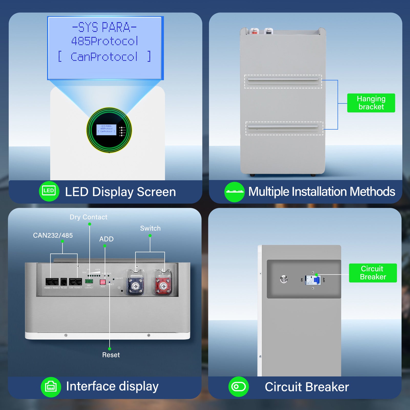 MFUZOP 51.2V 100Ah LiFePO4 Wall-Mounted Battery, 5.12kWh, 100A BMS, for Home Energy Storage