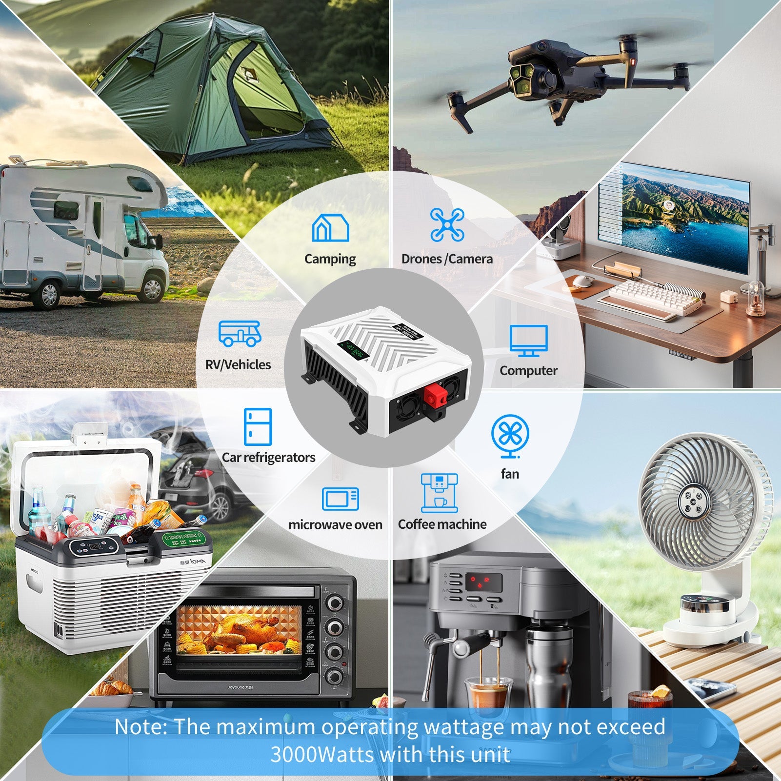 DATOUBOSS 12V 200Ah LiFePO4 Battery with 200A BMS Deep Cycle + 3000W Pure Sine Wave Inverter with 6000W Peak Power, Intelligent Detection & LCD Display, 2 EU Sockets for Off-Grid Living, RV Adventures, Solar Systems, and Emergency Power Solutions