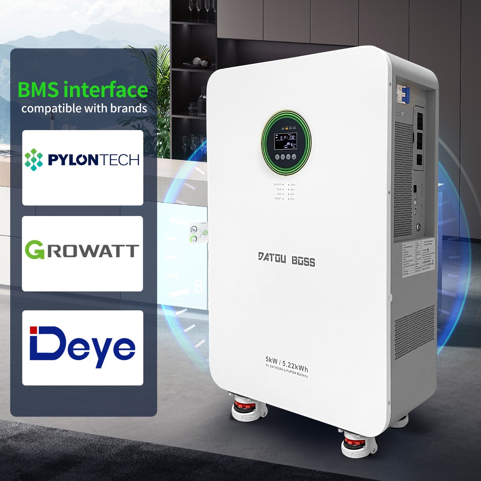 DATOUBOSS 48V 5000W Hybrid Inverter + 102Ah LiFePO4 Battery Portable Power Supply with LCD Touch Screen, Detachable, and Wheels, suitable for large-capacity solar energy storage systems/RVs/home energy storage systems