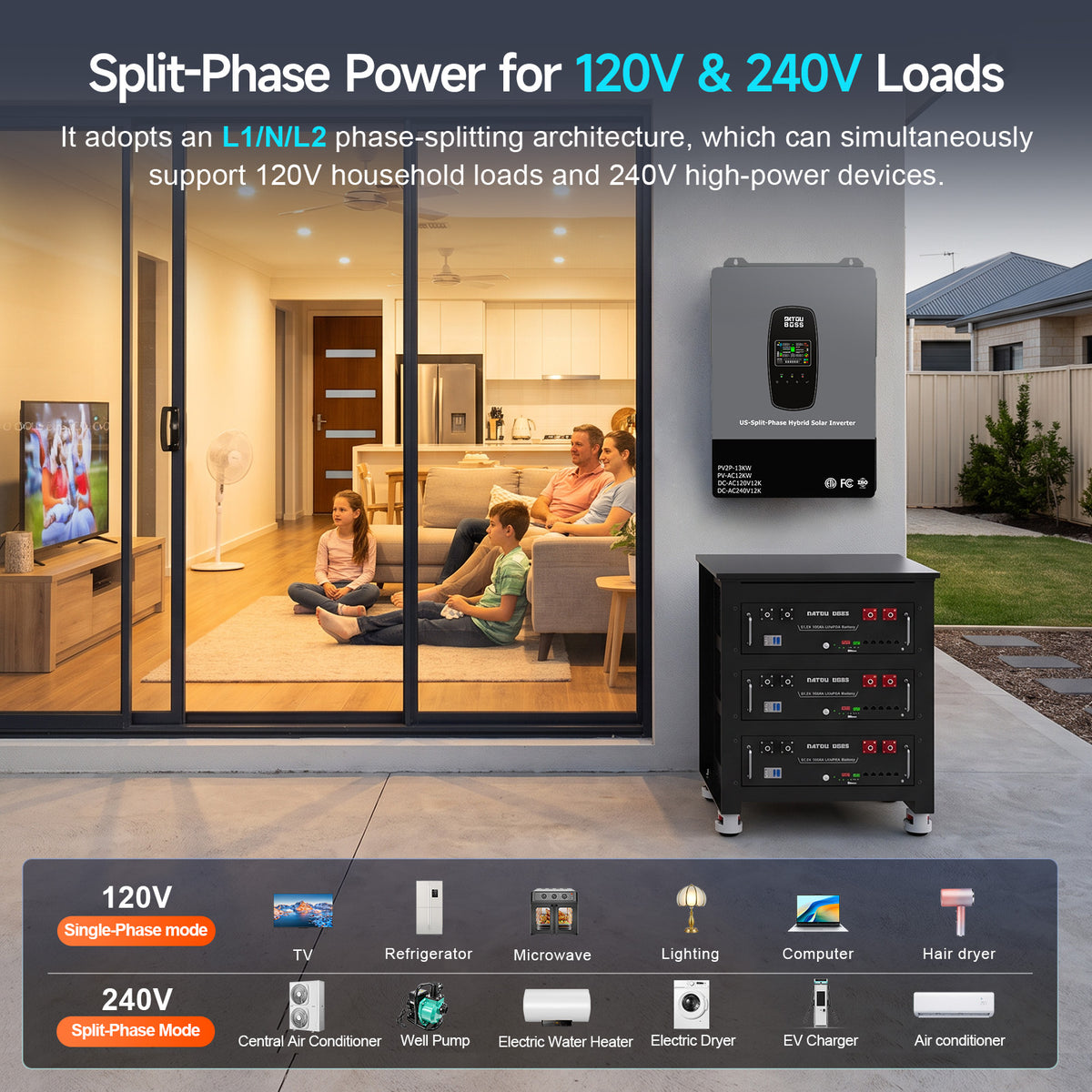DATOUBOSS 12KW 48V Hybrid Inverter,Single Phase 120V & Split Phase 240V Output, for Solar Systems(Compatible with WiFi 06)