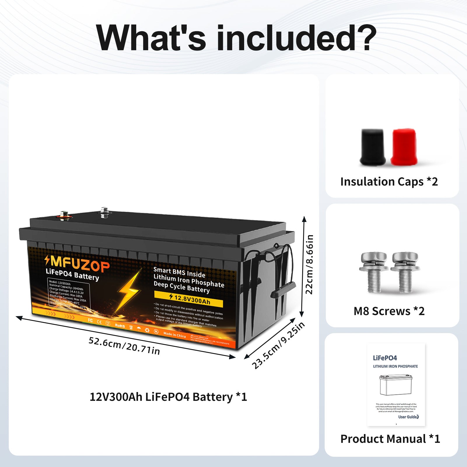 MFUZOP 12V 300Ah LiFePO4 Battery, 3840Wh Lithium Iron Phosphate Battery with 200A BMS, 15000+ Cycles, Low Temp Protection, for RV, Camper, Marine, Solar, Off-Grid, Home Backup, Series & Parallel