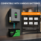 DATOUBOSS 24V 3300W Hybrid Solar Inverter + 8kWh 314Ah LiFePO4 Battery (150A BMS), 150A MPPT, Battery-Free Operation, 24V DC to 120V AC for Home Backup & Off-Grid Systems