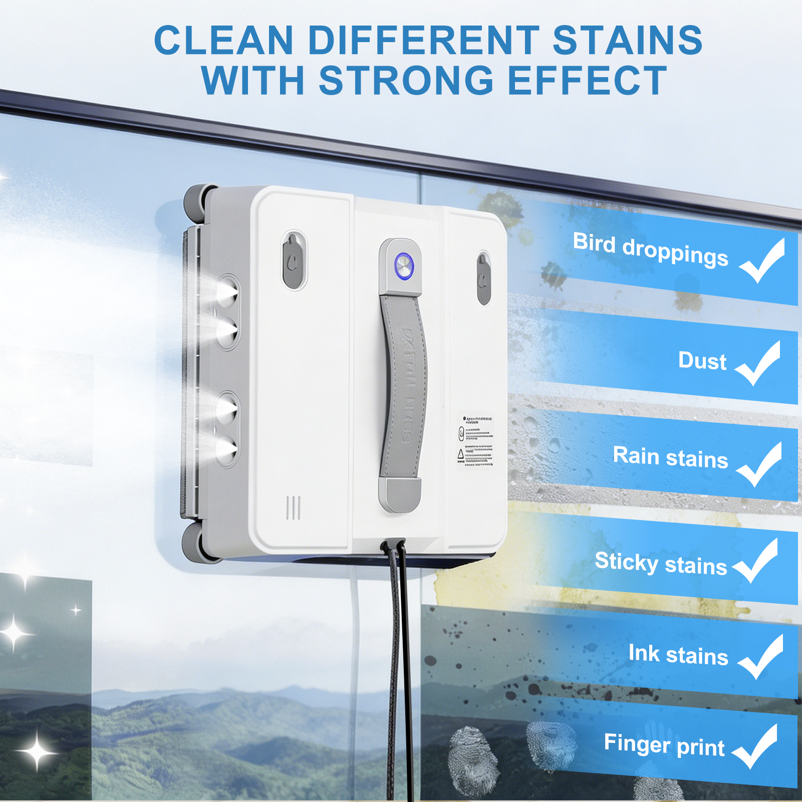 DATOUBOSS Smart Window Cleaning Robot with App & Remote Control, 200ml Water Tank, Powerful Suction, AI Navigation, Ultrasonic Dual Spray System for Glass, Mirrors & Tiles