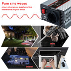 DATOUBOSS 1500W Pure Sine Wave Inverter, 24V to 230V AC Car Power Converter, Peak Power 3000W with EU Sockets, USB Ports and LED Display for Household Appliances, Car, Caravan, Truck