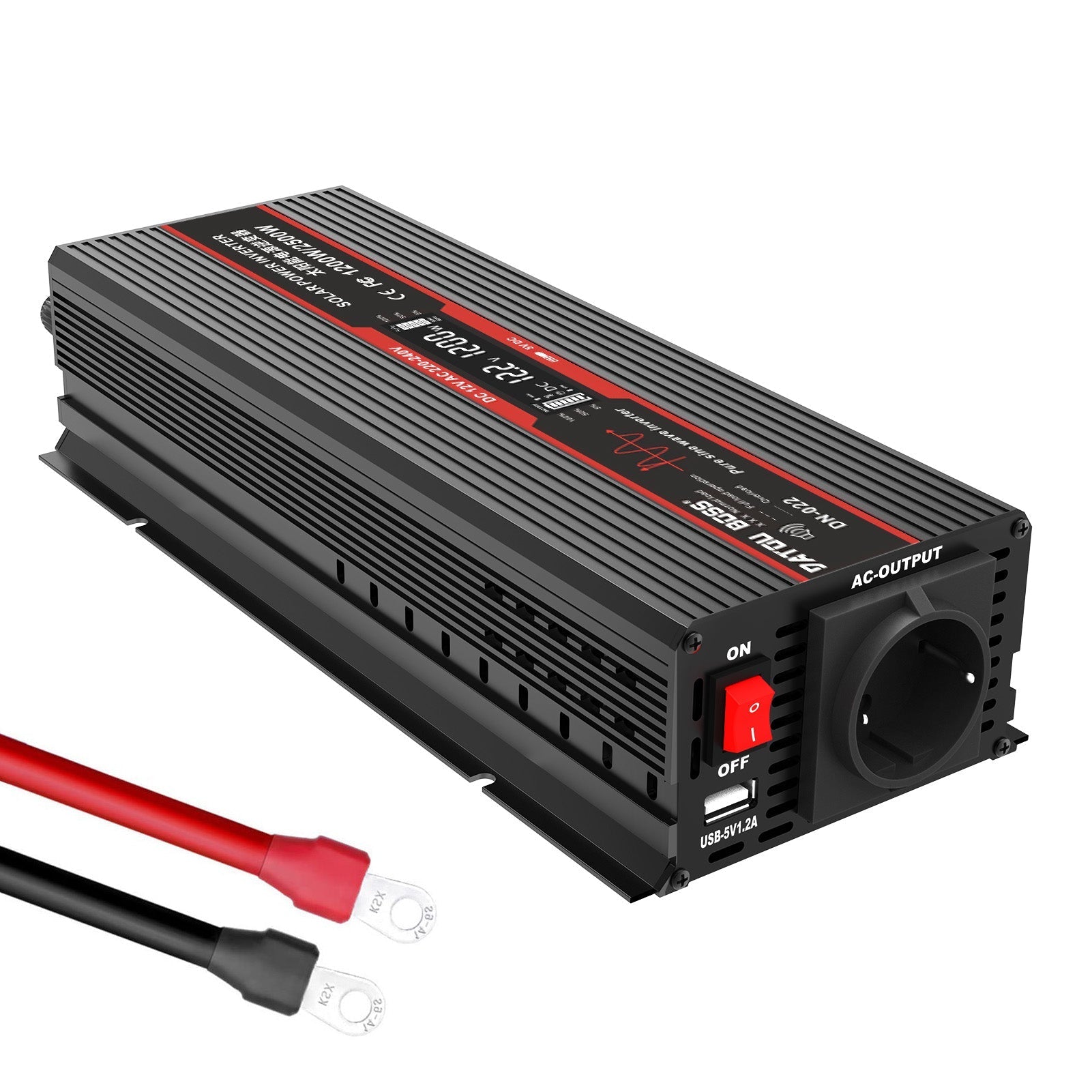 DATOUBOSS 1200W Pure Sine Wave Inverter, 12V to 230V AC Car Power Converter, Peak Power 2500W with EU Sockets, USB Ports and LED Display for Household Appliances, Car, Caravan, Truck - Xdatou | Rechargeable Lifepo4 Batteries Voltage Converters Inverter Main image