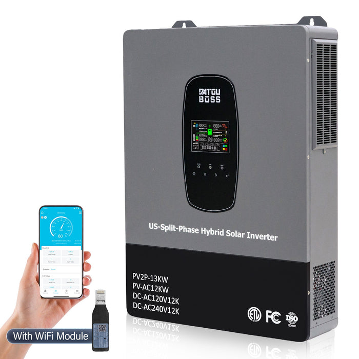 DATOUBOSS 12KW 48V Hybrid Inverter,Single Phase 120V & Split Phase 240V Output, for Solar Systems(Compatible with WiFi 06)