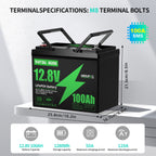 DATOUBOSS 12V 100Ah Lithium LiFePO4 Battery, 100A BMS,6000+ Deep Cycle Battery for Car Home Solar System