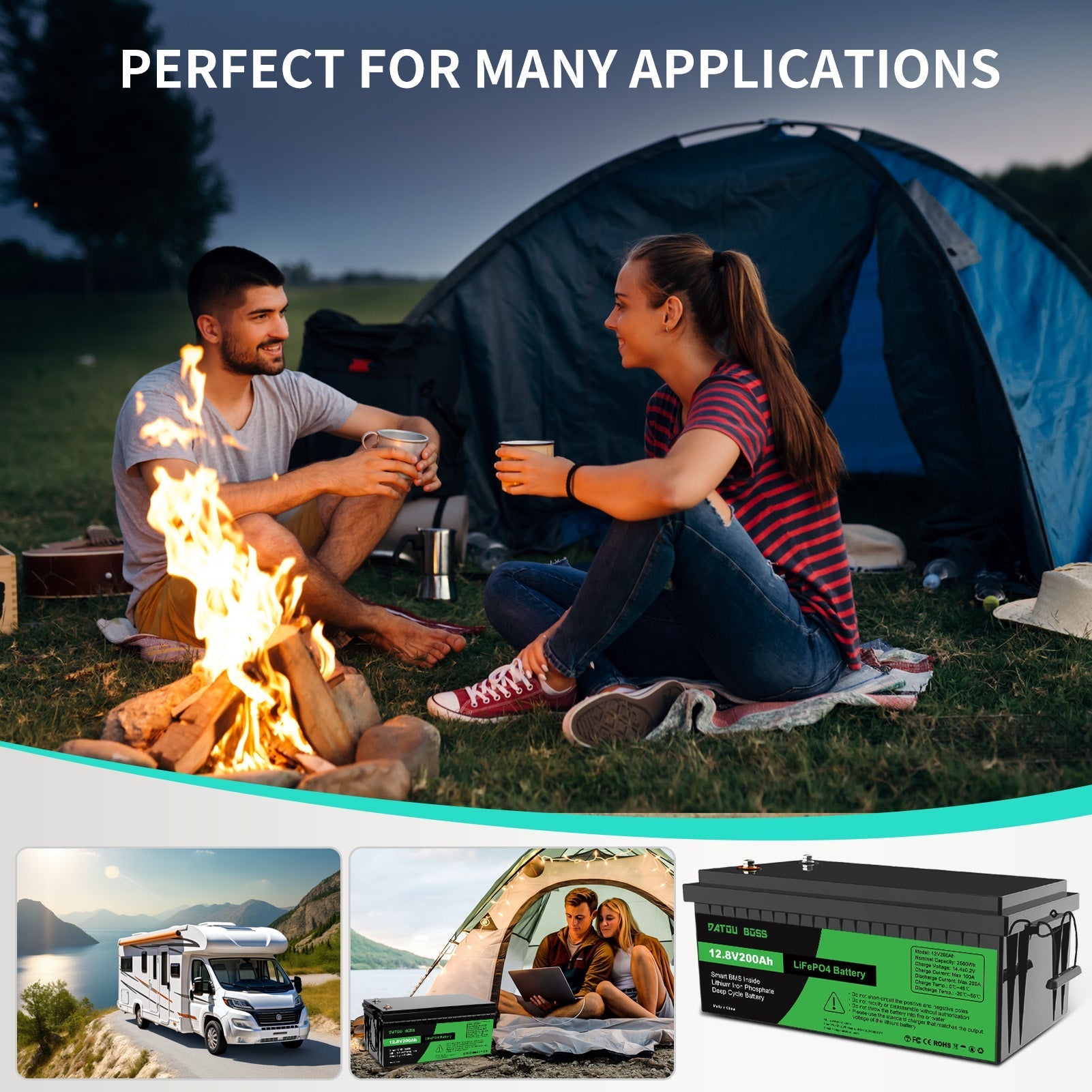 DATOUBOSS 12V 200Ah LiFePO4 Battery with 200A BMS Deep Cycle + 3000W Pure Sine Wave Inverter with 6000W Peak Power, Intelligent Detection & LCD Display, 2 EU Sockets for Off - Grid Living, RV Adventures, Solar Systems, and Emergency Power Solutions - Xdatou | Rechargeable Lifepo4 Batteries Voltage Converters Inverter