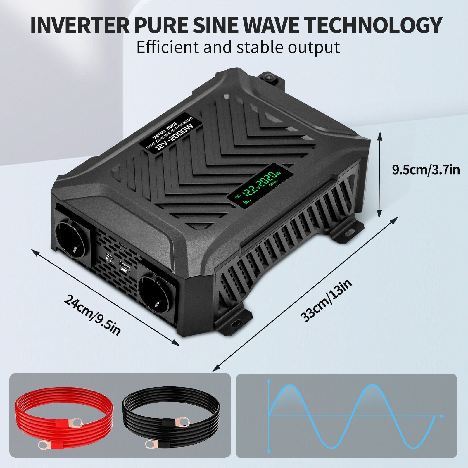 DATOUBOSS 12V 300Ah LiFePO4 Lithium Battery with 200A BMS + 2000W Pure Sine Wave Inverter 12V to 230V AC, 4000W Peak, Intelligent Protection, LCD Display, Dual EU Sockets, Solar Deep Cycle Backup Power System for Camping, RV & Emergency Use - Xdatou | Rechargeable Lifepo4 Batteries Voltage Converters Inverter