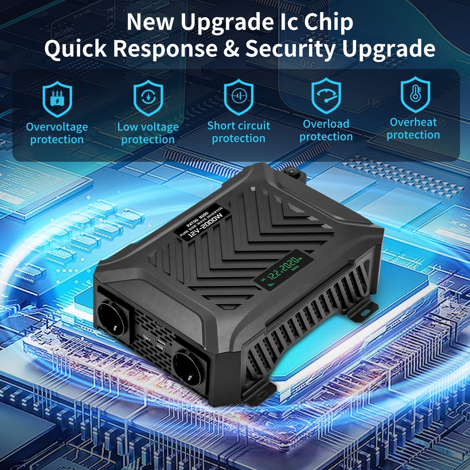 DATOUBOSS 12V 300Ah LiFePO4 Lithium Battery with 200A BMS + 2000W Pure Sine Wave Inverter 12V to 230V AC, 4000W Peak, Intelligent Protection, LCD Display, Dual EU Sockets, Solar Deep Cycle Backup Power System for Camping, RV & Emergency Use - Xdatou | Rechargeable Lifepo4 Batteries Voltage Converters Inverter
