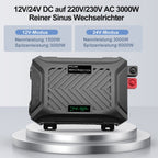 DATOUBOSS 12V/24V to 230V AC Converter 1500W/3000W Pure Sine Wave Inverter, Peak Power 3000W/6000W, with Intelligent Detection System & LCD Display & 2 EU Socket - Xdatou | Rechargeable Lifepo4 Batteries Voltage Converters Inverter