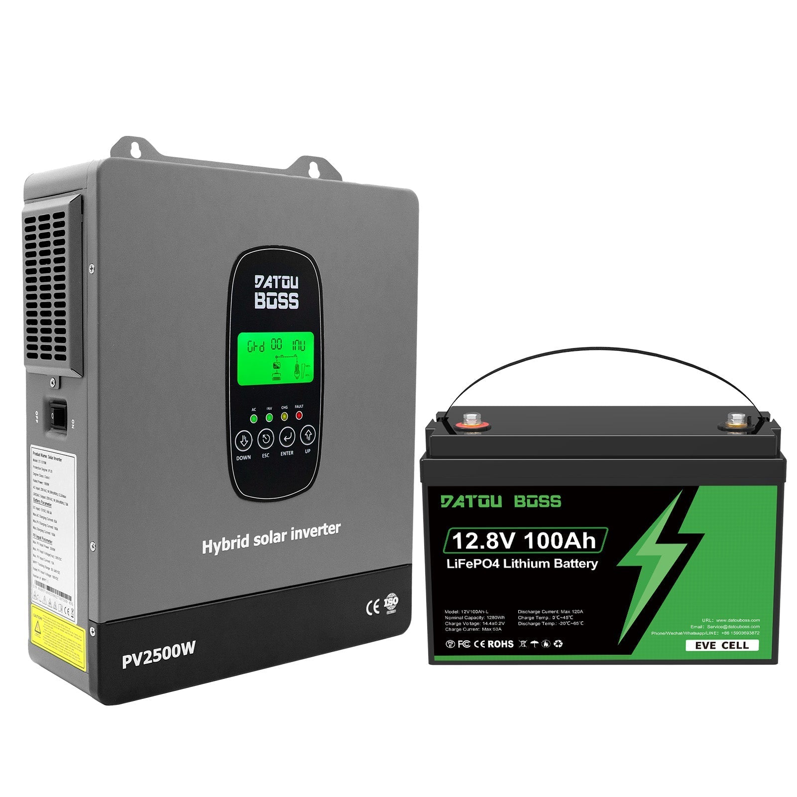 DATOUBOSS 12VDC–230VAC 1800W 1.28kWh 100Ah Power Kit Hybrid Inverter with Built - in MPPT Controller & 12V 100Ah LiFePO4 Battery (EVE Cells) Smart BMS Protection High Efficiency for Home Energy Storage RV Outdoor Camping Off - Grid Cabin Backup Power System - Xdatou | Rechargeable Lifepo4 Batteries Voltage Converters Inverter