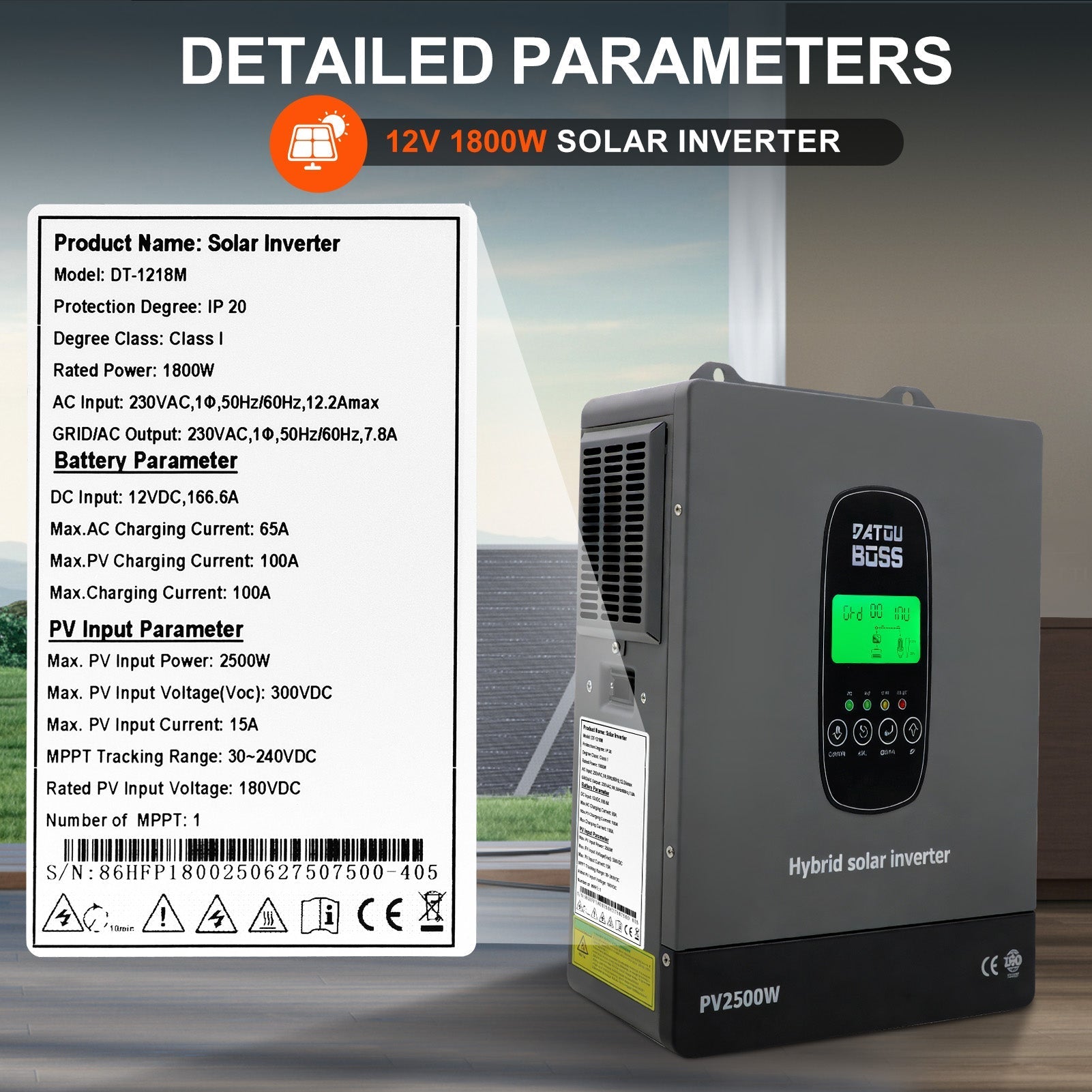 DATOUBOSS 12VDC–230VAC 1800W 1.28kWh 100Ah Power Kit， Hybrid Inverter with Built - in MPPT Controller & 12V 100Ah LiFePO4 Battery Smart BMS Protection High Efficiency for Home Energy Storage RV Outdoor Camping Off - Grid Cabin Backup Power System - Xdatou | Rechargeable Lifepo4 Batteries Voltage Converters Inverter