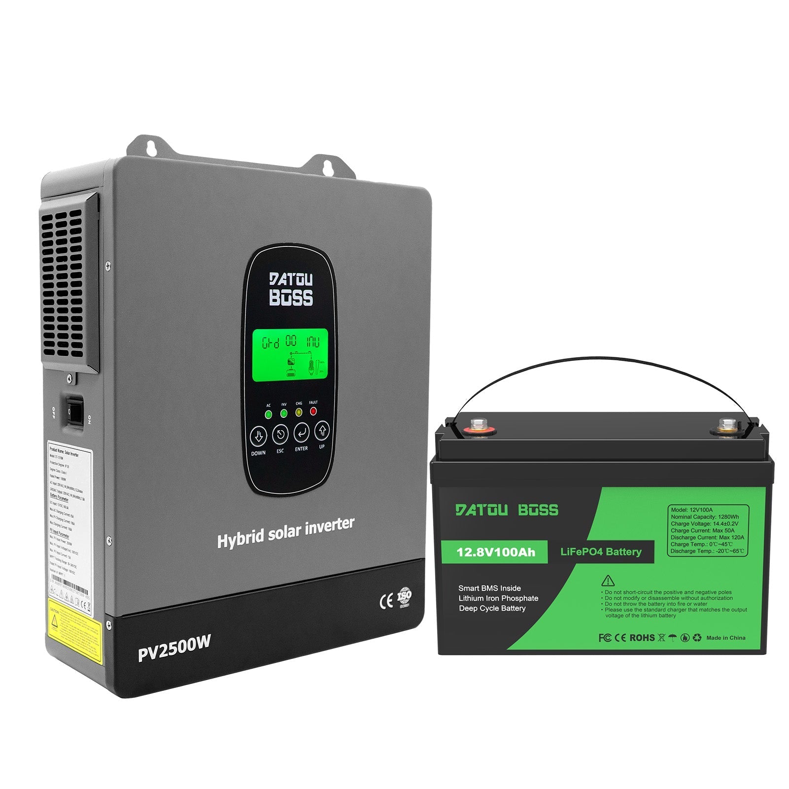 DATOUBOSS 12VDC–230VAC 1800W 1.28kWh 100Ah Power Kit， Hybrid Inverter with Built - in MPPT Controller & 12V 100Ah LiFePO4 Battery Smart BMS Protection High Efficiency for Home Energy Storage RV Outdoor Camping Off - Grid Cabin Backup Power System - Xdatou | Rechargeable Lifepo4 Batteries Voltage Converters Inverter Main image