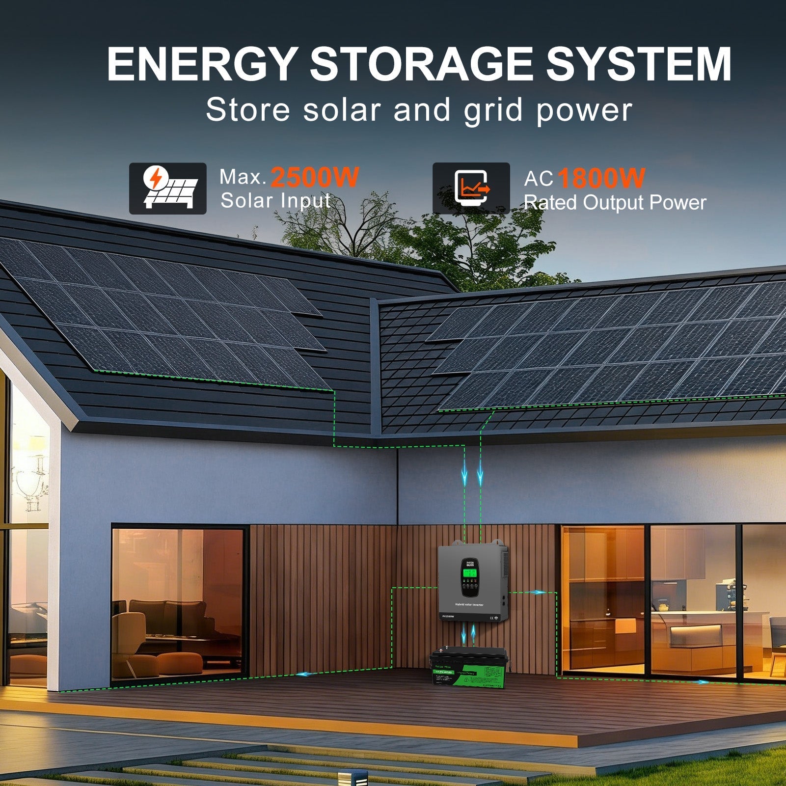 DATOUBOSS 12VDC–230VAC 1800W 200Ah Power Kit Hybrid Inverter with Built - in MPPT Controller & 12V 200Ah LiFePO4 Battery Smart BMS Protection High Efficiency for Home Energy Storage RV Outdoor Camping Off - Grid Cabin Backup Power System - Xdatou | Rechargeable Lifepo4 Batteries Voltage Converters Inverter