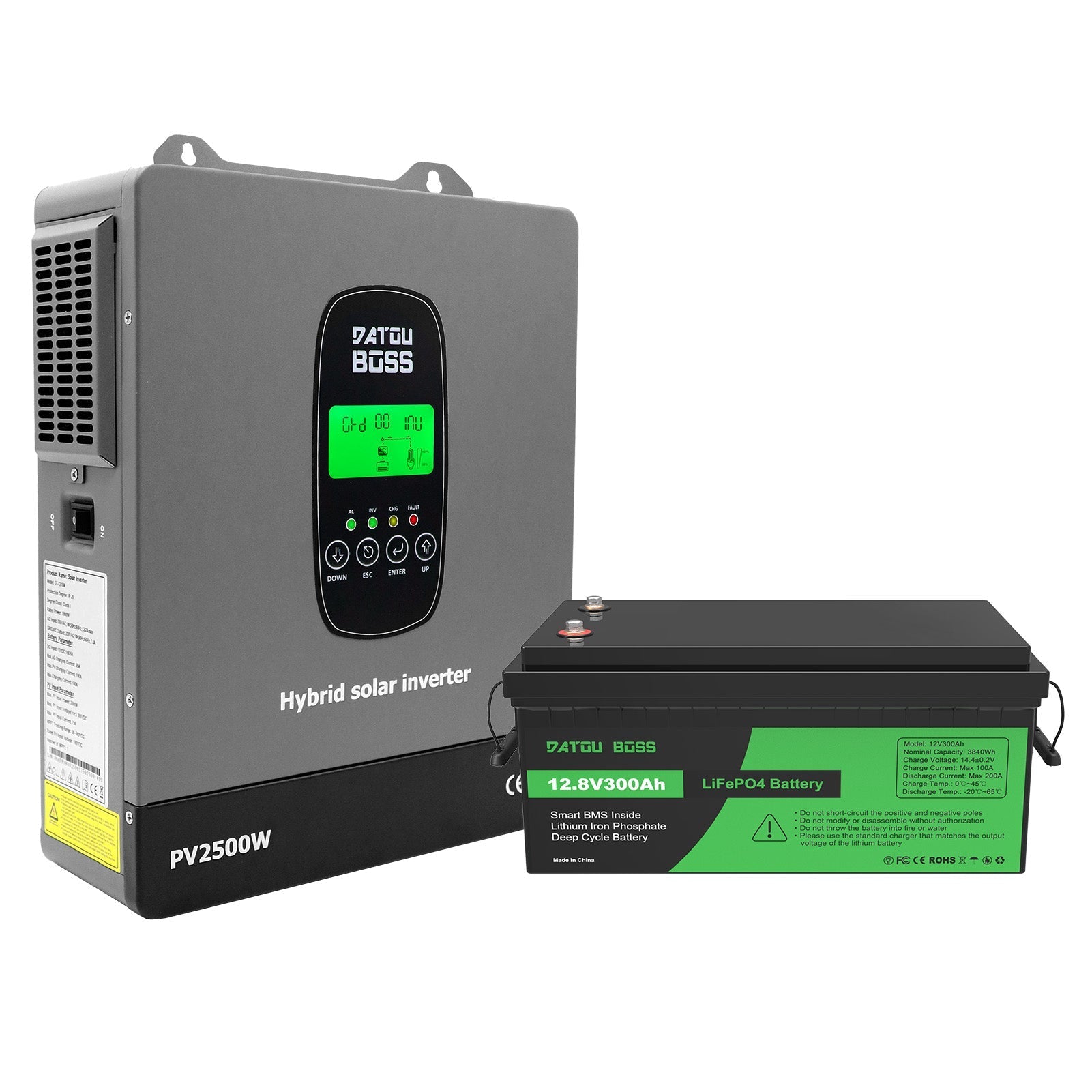DATOUBOSS 12VDC–230VAC 1800W 3.84kWh 300Ah Power Kit, Hybrid Inverter with Built - in MPPT Controller & 12V 300Ah LiFePO4 Battery Smart BMS Protection High Efficiency for Home Energy Storage RV Outdoor Camping Off - Grid Cabin Backup Power System - Xdatou | Rechargeable Lifepo4 Batteries Voltage Converters Inverter