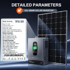 DATOUBOSS 1800W 12V Hybrid Solar Inverter, 110/120V AC Output, 150A MPPT, Battery-Free Solar Inverter with BMS Protection for RV & Home Backup(Compatible with WiFi 06) - Xdatou